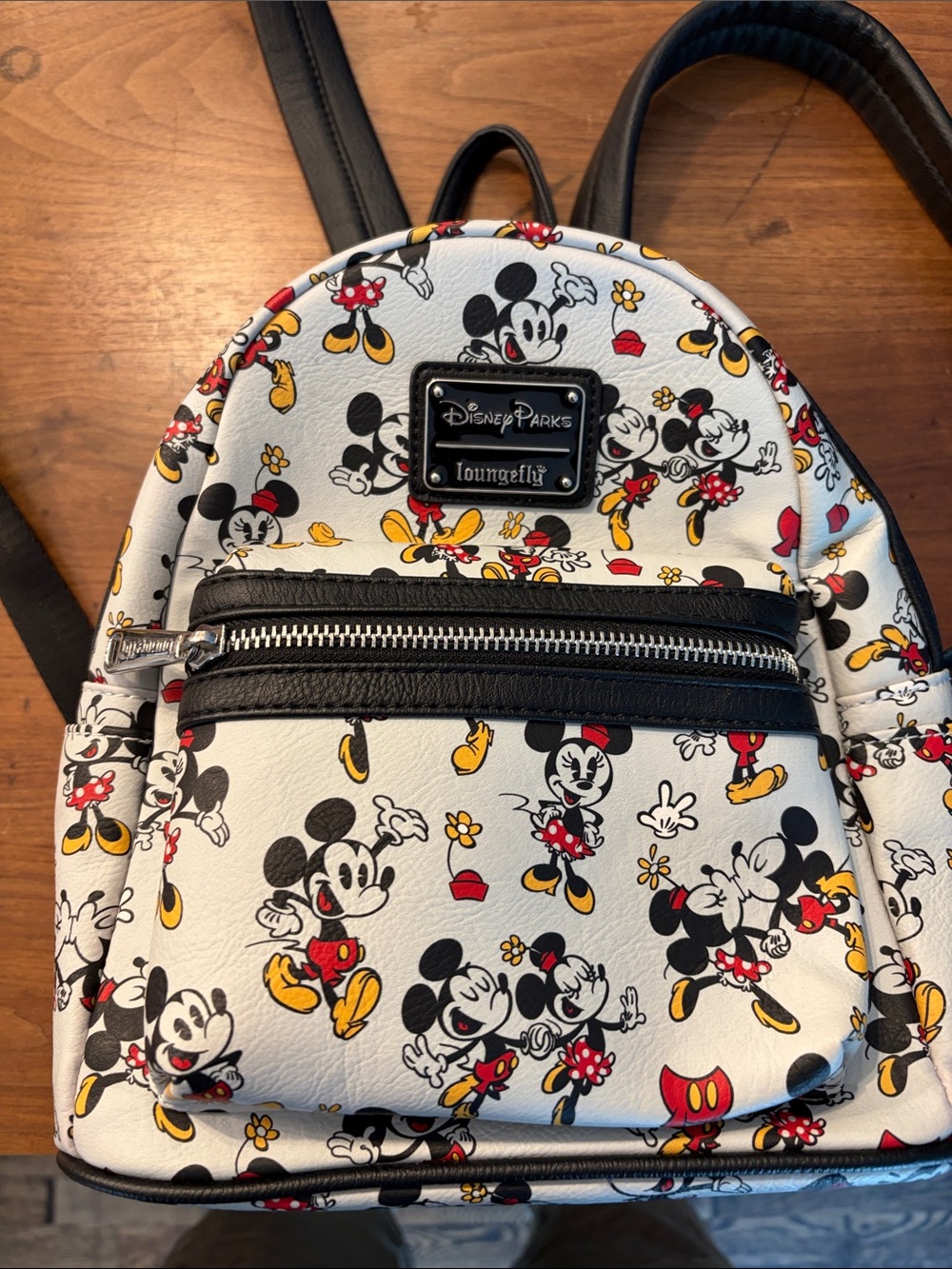 Loungefly White Minnie & Mickey Patterned Mini Backpack with Black Trim